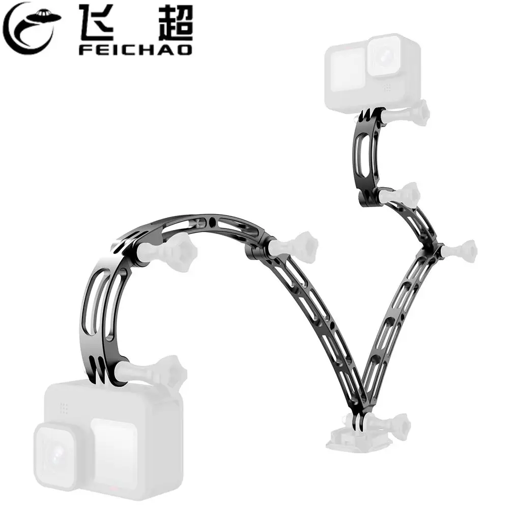 Aluminum Alloy 3 Way Curved Extension Arm Mount Helmet Pole Selfie Stick for GoPro Hero 11 10 9 8 7 for DJI Osmo Action Camera