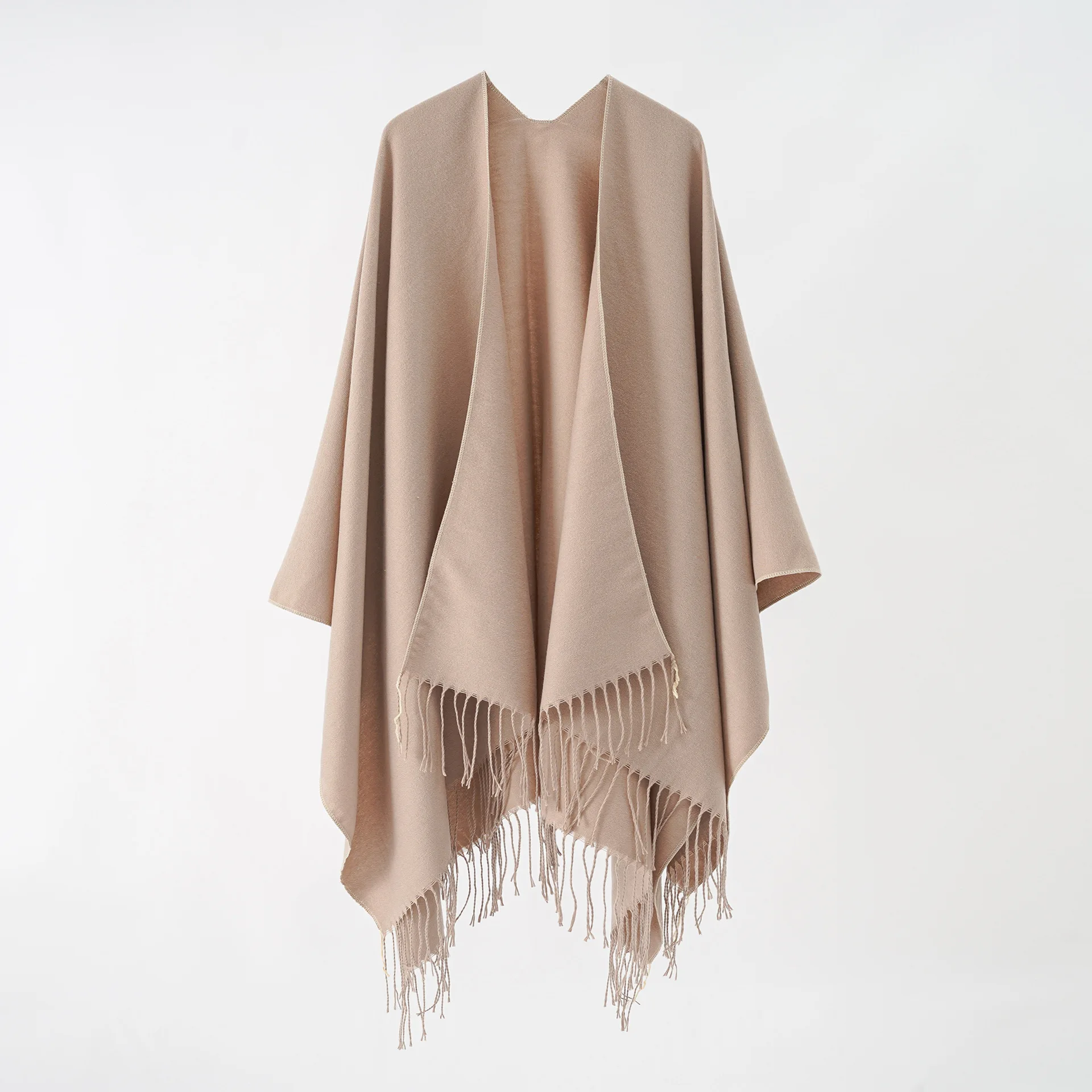 Pure color imitation cashmere fringed big split shawl Europe and the United States foreign trade boom warm monochrome cape plain