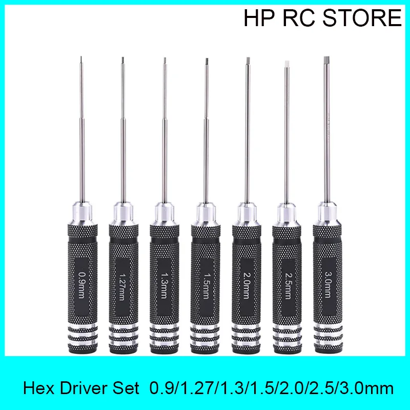 7pcs RC Hex Driver Set – 0.9/1.27/1.3/1.5/2.0/2.5/3.0mm Allen Screwdriver Kit for Traxxas & Helicopter Repair
