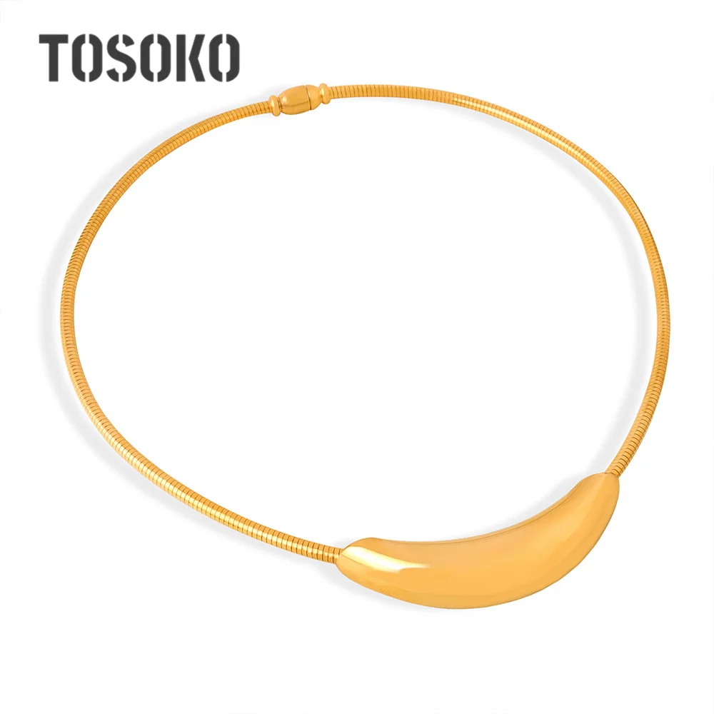 TOSOKO tainless Steel New Fashion Fine Jewelry HipHop Punk Arc Shape Charm Chain Choker Necklaces Pendants For Women BSP1604