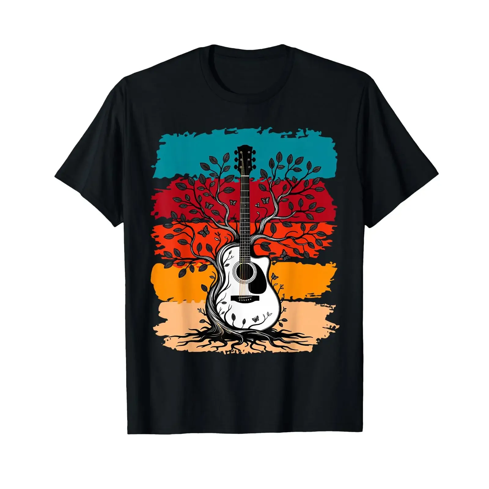 Acoustic Guitar Tree Life Nature of Music Guitarist T Shirt vintage Washed streetwear Unisex Soft Versatile fashion Slightly