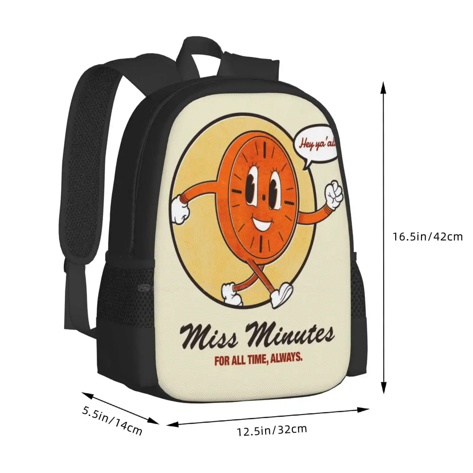 Miss Minutes Teen College Student Backpack Pattern Design Bags Series Tv Show Villian Super Hero Miss Minute Retro Vintage