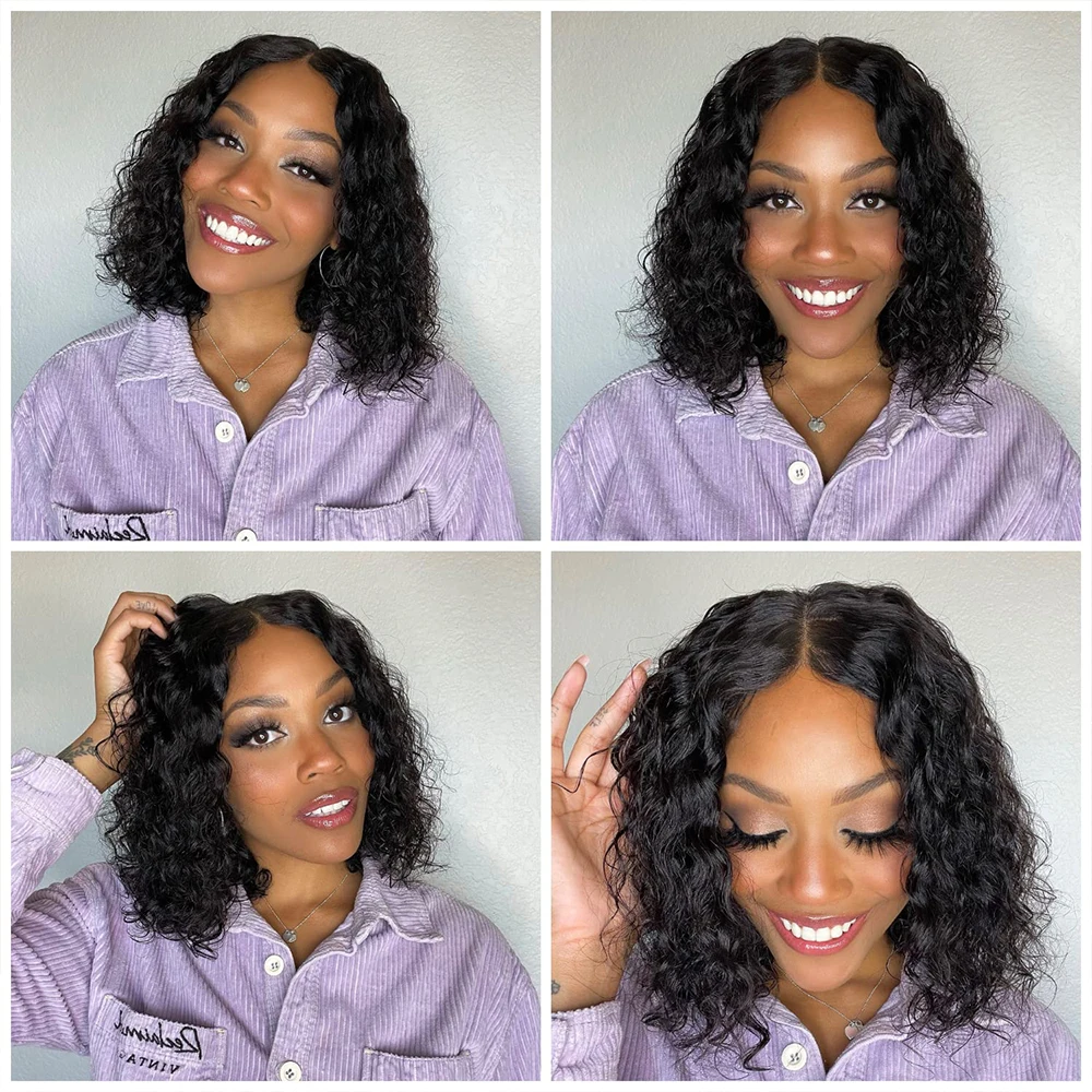 Short Bob Frontal Lace Wigs Human Hair Water Wave 13x4 Lace Front Human Hair Wigs For Women Pre Plucked 4x4 Lace Closure Wig