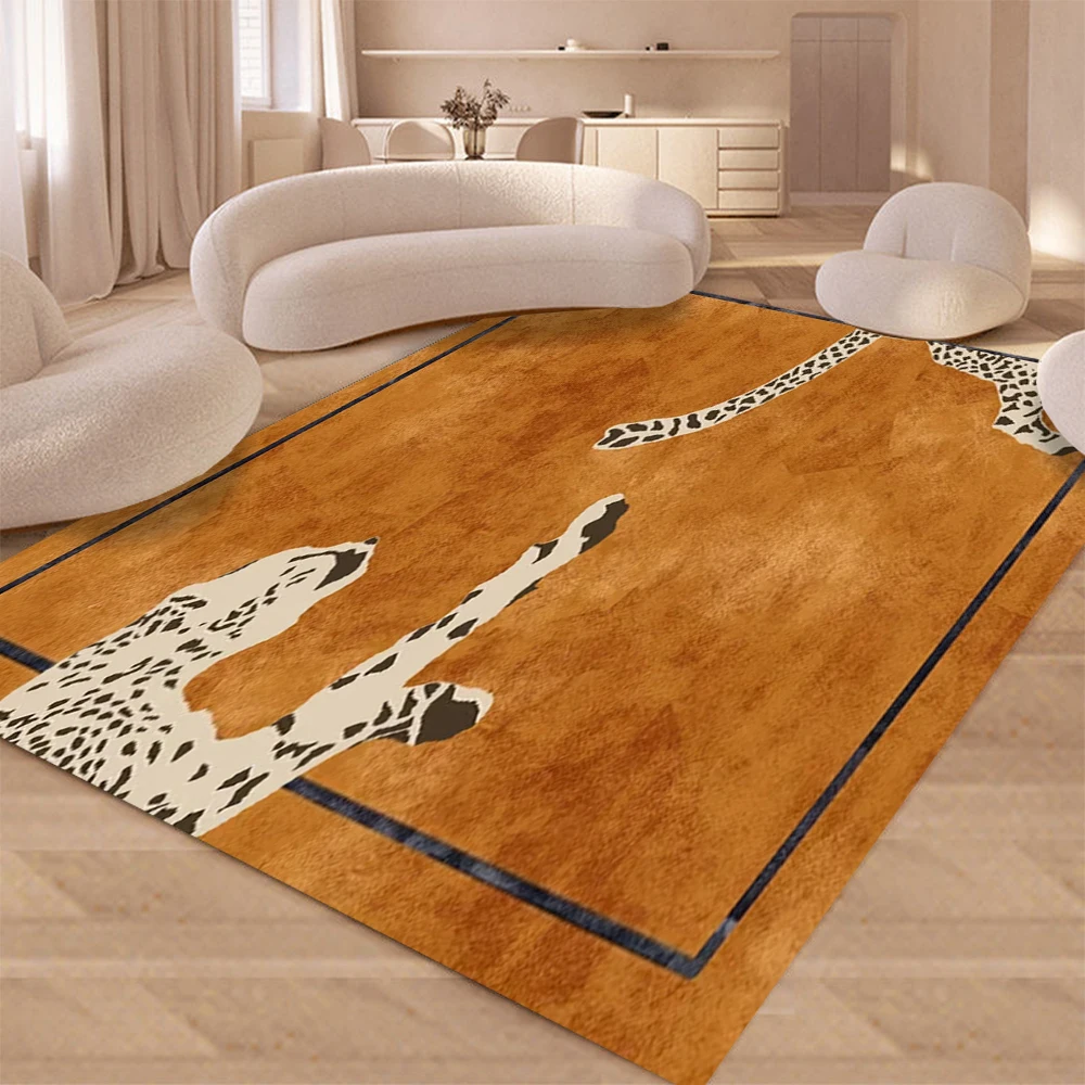 Leopard Print Light Luxury Rug for Living Room Deco Flannel Carpet Ins Style Large Area Floor Mat Bedroom Bedside Soft Floor Mat