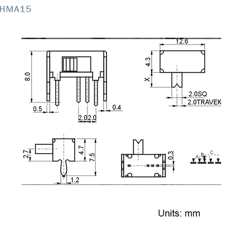 [EL] 10 قطعة SS13D07VG2 4 دبابيس 3 موقف 1P3T تبديل التبديل مزدوج عمودي انزلاق التبديل مقبض طول 2 مللي متر قوس