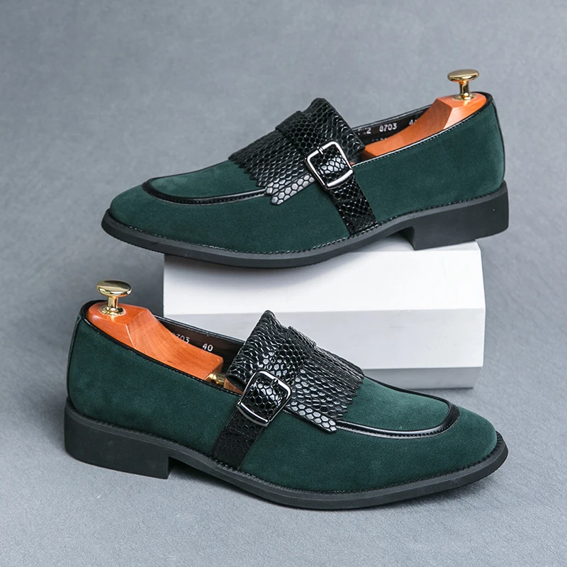 

Italian Brand Men's Suede Shoes Fashionable Green Flat Shoes High-end Banquet Men's Formal Shoes Pointed Toe Free Delivery