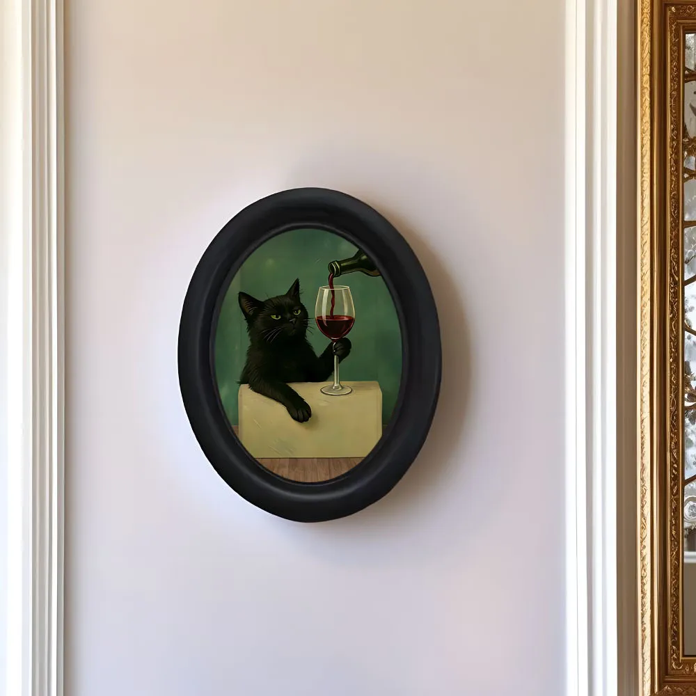 1 Piece of Wall Decoration Featuring a Slightly Tipsy Black Cat Drinking Red Wine, a Fun Framed Decorative Painting, Wooden Mini Hanging Painting, a Lazy Black Cat Sipping Red Wine, Unique Home and Kitchen Decor, a Fun Gift, a Must-Have for Cat Lovers view 5