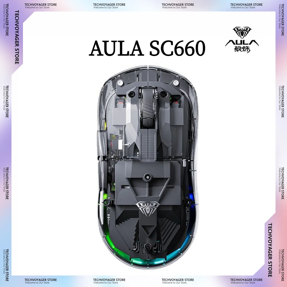 AULA SC660 Gaming Mouse10000DPI Macro Programmable Transparent Wireless Bluetooth Tri-mode Customize Ergonomic Mice Office Gifts