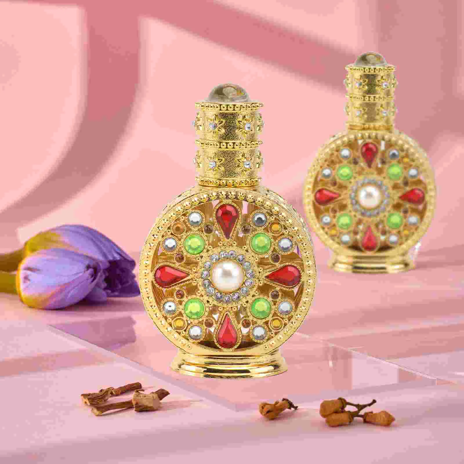 

Essential Oil Bottle Alloy Delicate Perfume Bottles Empty Containers Diamond Inlaid Holder