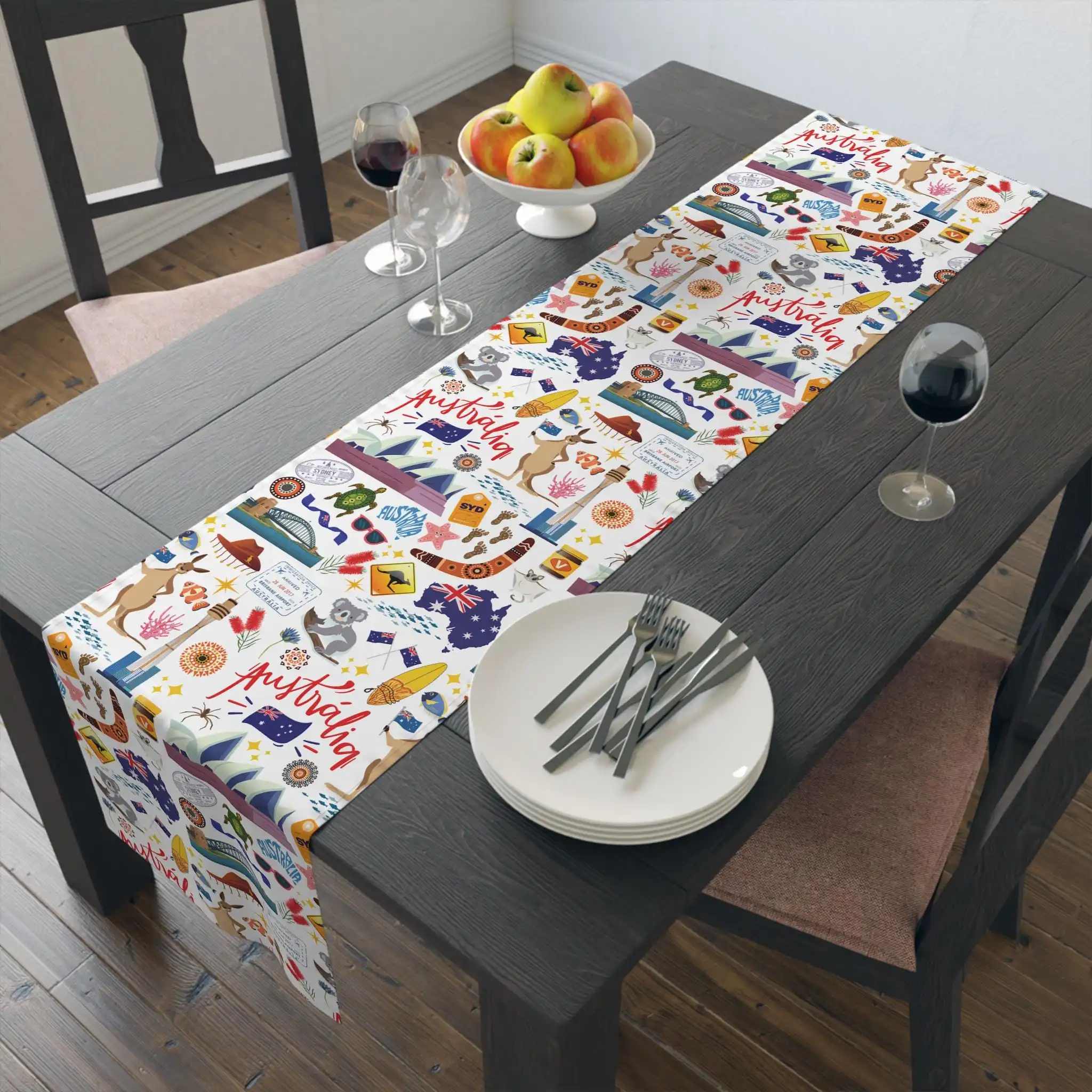 Australia Landmarks Table Runner, Australian Kangaroo Opera House Sydney Kitchen Dining Scarf Party Housewarming Decor