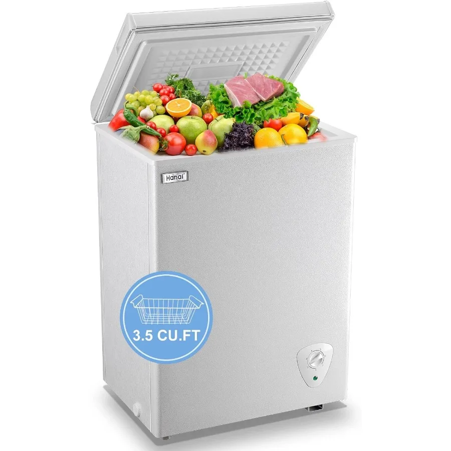 

Small Deep Freezer 3.5 Cu.Ft Mini White Free-Standing Top Door Freezer with Adjustable Thermostat and Removable Basket for Apar