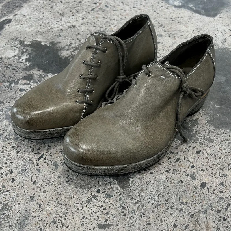 Handmade Genuine Leather Men's Shoes Horsehide Diagonal Side Zip Washed Vintage Derby Craftsman Leather Shoes Male Loafers