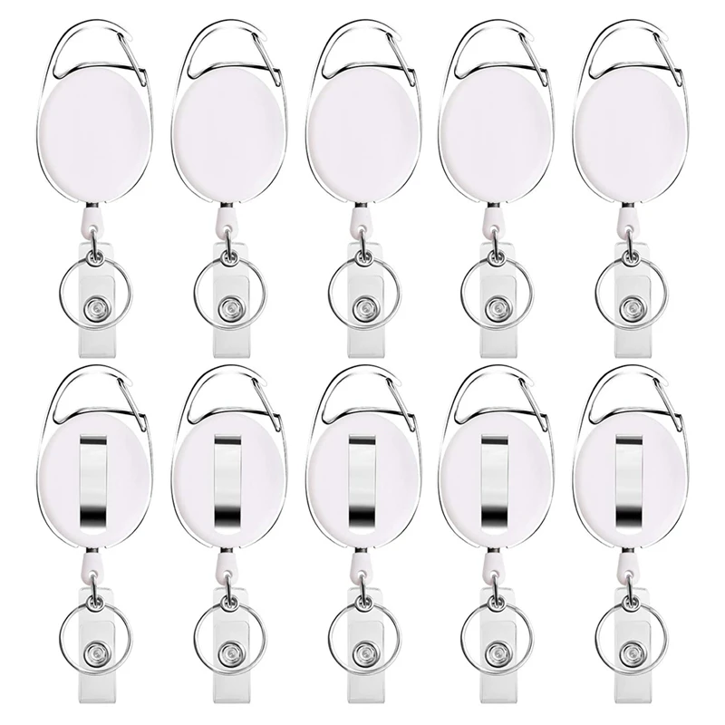FULL-Retractable Badge Holder With Carabiner Reel Clip And Key Ring For ID Card Key Keychain Holders Black 10 Pieces