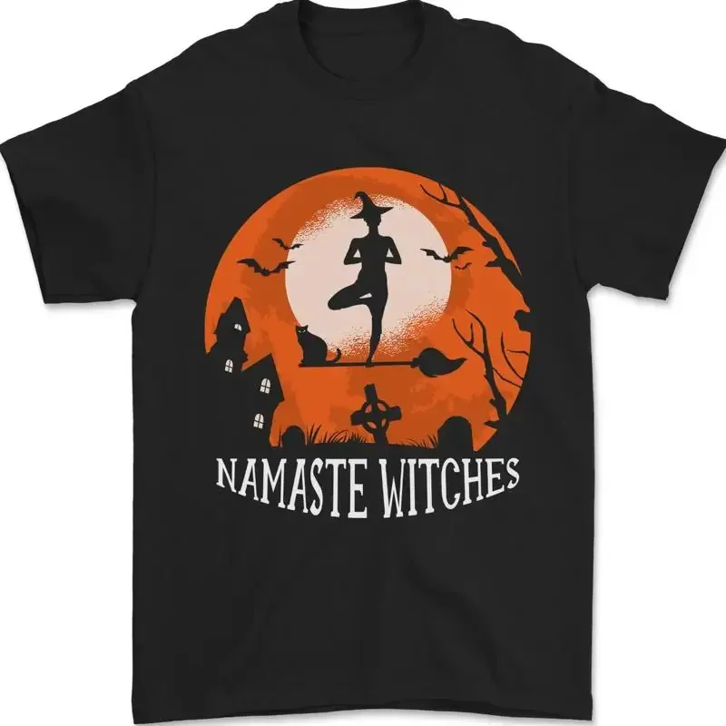Namaste Witches Funny Halloween Yoga Mens T-Shirt 100% Cotton