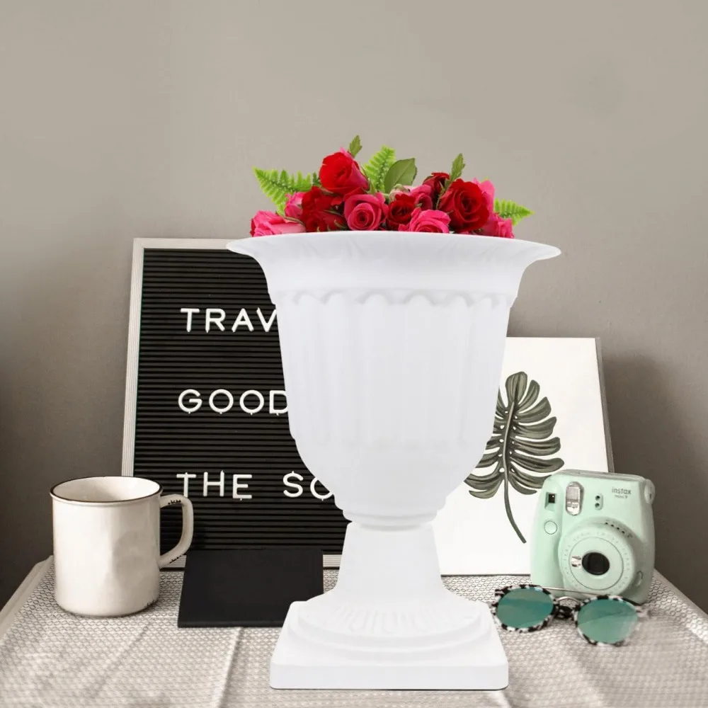 

2-Pack Tall White Grecian Urn Planters - Outdoor Garden Flower Pots for Porch & Patio Decor