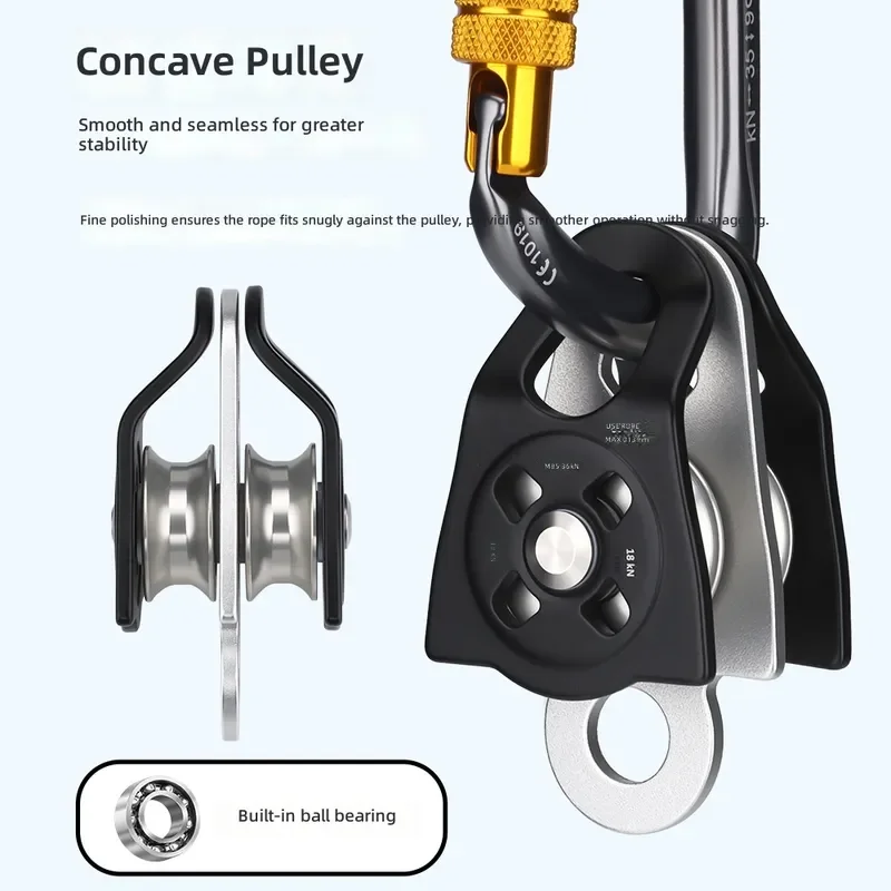 for Double Shaft Side Plate Double Pulley Outdoor Climbing Zip Line High Strength Aluminum Alloy 40KN Pulley