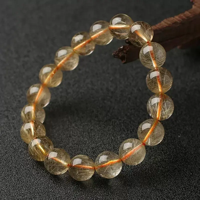 Imagem -05 - Pulseira de Cristal Loira Brasileira Natural para Homens e Mulheres Quartzo Rutilo Corda de Mão Loira Completa Joias Douradas de Alto Grau