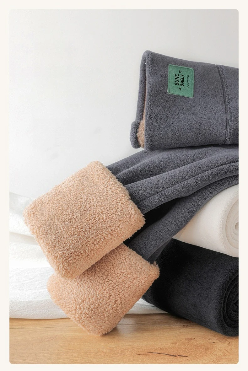 Plus Size Fleece-gefütterte Leggings für Damen, hoch taillierte Strumpfhosen für den kalten Winter, Thermo-Outdoor-Kleidung, dick, gerippt, modische Leggings – Detail 6