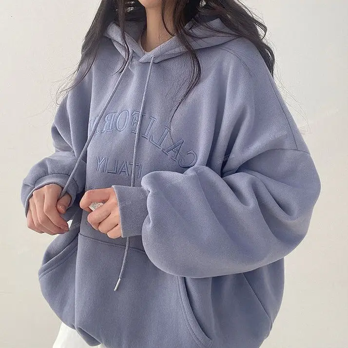 Moletom esportivo solto estilo coreano feminino, tops casuais com gola redonda, seção fina, além de letras de veludo, primavera, outono, inverno