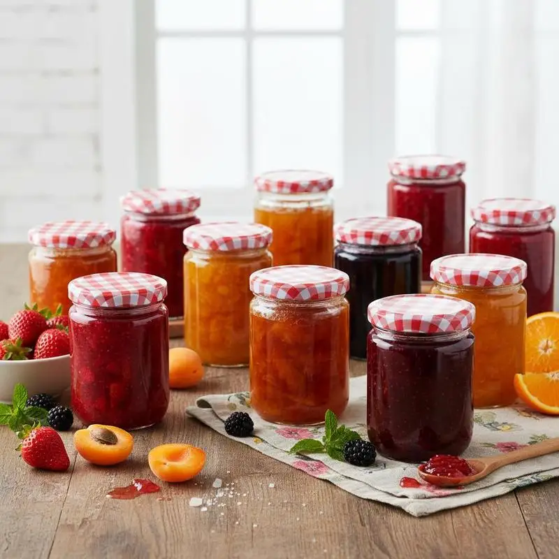Lot de 48 pots en verre transparent 230 ml Ø6,5x9 cm avec couvercles rouge-blanc étanches. Grand bocal simple à ouverture large, le verre permet de voir le contenu, idéal pour conserver des confitures, des sauces, des cornichons et toutes vos préparations culinaires.