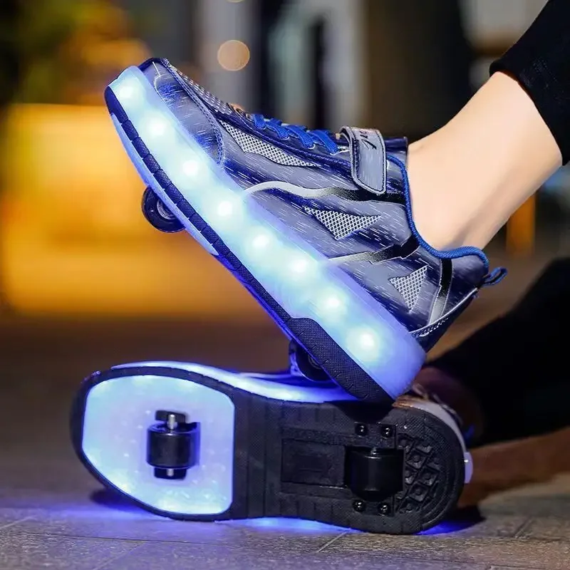 Children's LED Light Up Inline Skate Shoes Boys Girls Walking Running Shoes Single Double Wheel Roller Skates Factory Direct