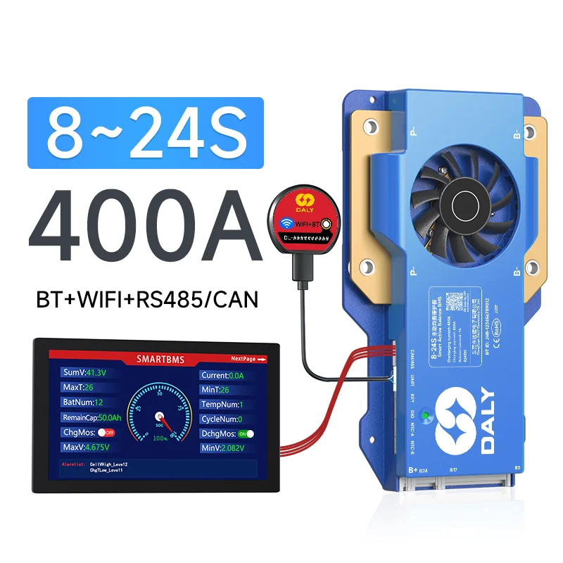 DALY Smart BMS 4S 12V 8S 24V 16S 48V 250A 300A 500A LiFePo4 Actieve balans BMS voor lithiumbatterij met LCD RS485 UART BT WIFI