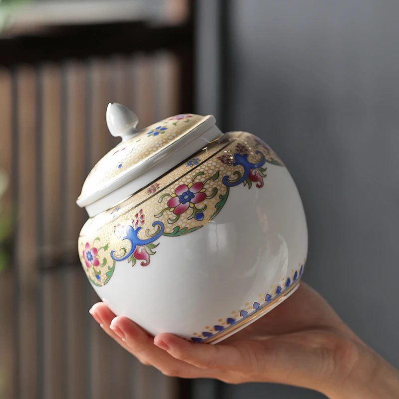 

Classical Ceramic Tea Pot Sealed Candy Nut Coffee Beans Storage Tank Multifunctional Decorative Bottle Kitchen Storage Container