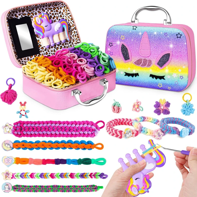 Crianças criativas diy tecelagem tear kit pulseira fazendo mão tecelagem ferramenta com cordas elásticas laços artesanal brinquedo presente de natal