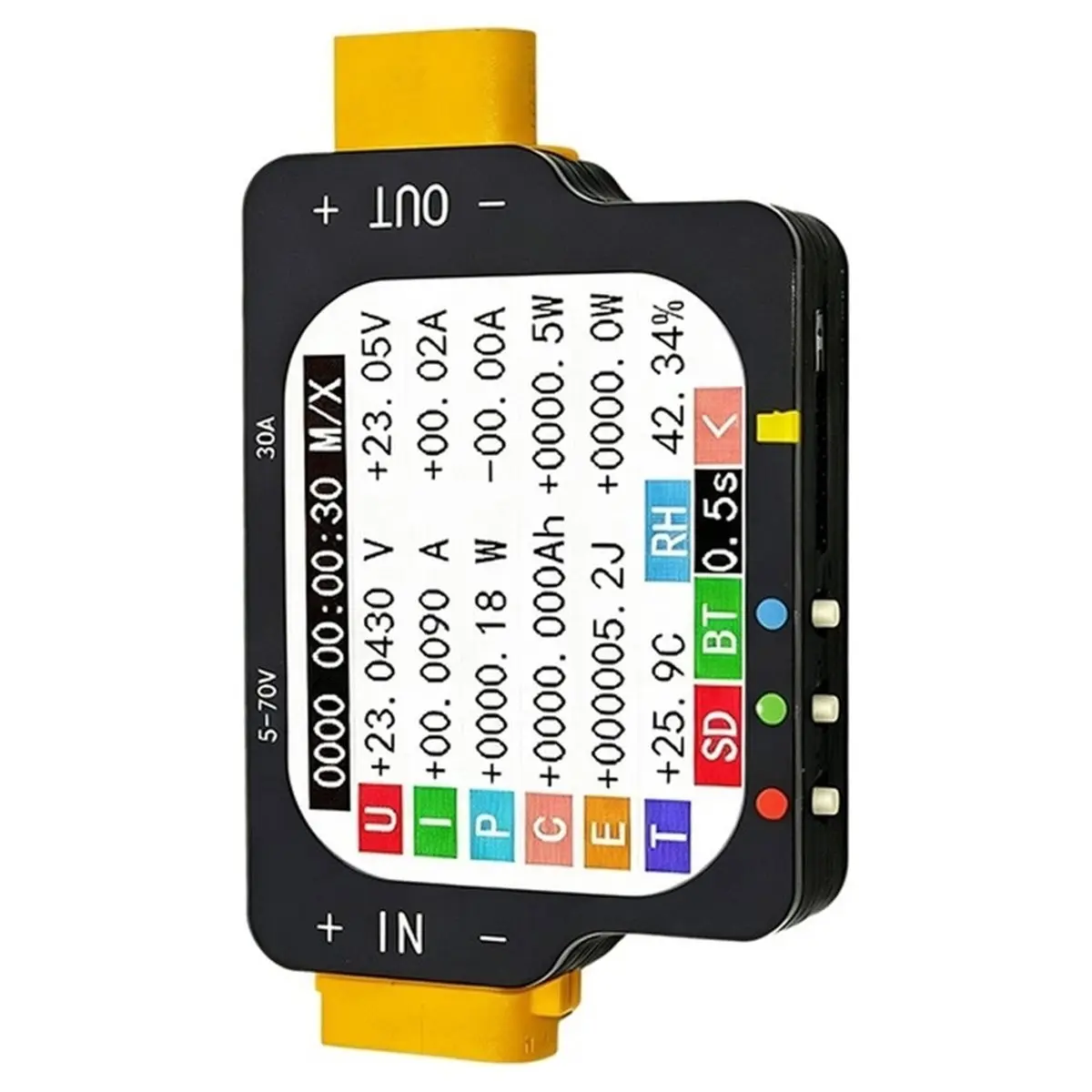 Color Screen Bidirectional Power Meter 70V/30A Lithium Battery Voltage Current Display for SD Card Data Logger