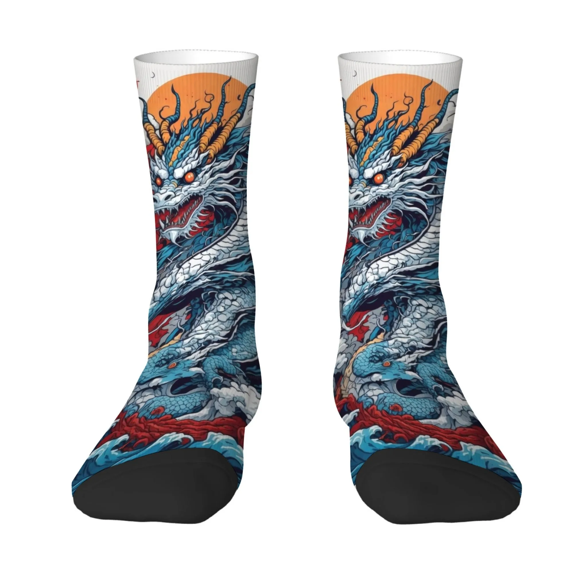 

Japanese Ukiyo-e Style Oriental Dragon Theme Men's Socks Breathable Comfortable Soft Street Style Retro Harajuku Style Socks