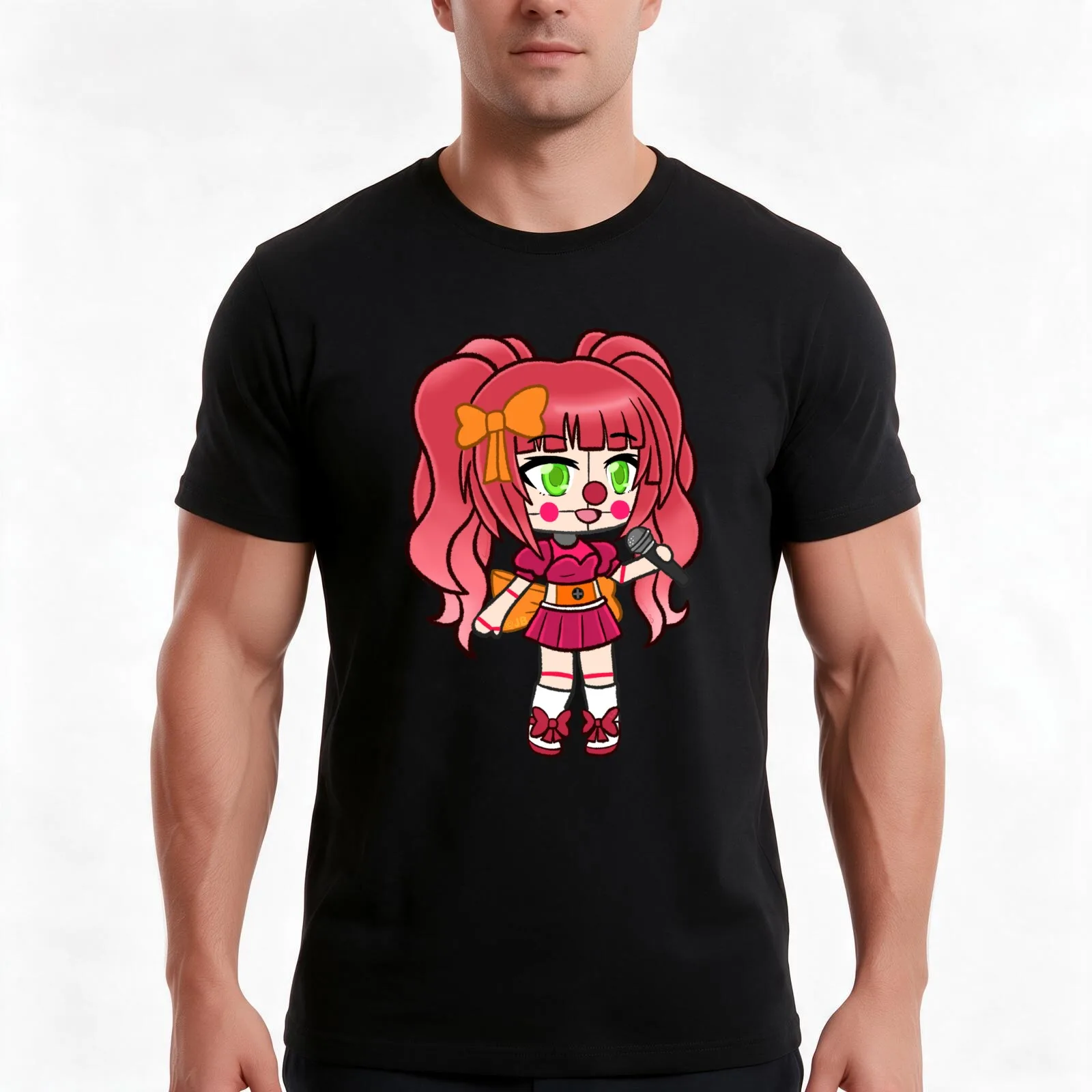 Circus Baby Gacha T-Shirt, Summer Casual Cotton Tee, Oversized Streetwear Tops, Vintage Graphic Print, Loose Fit Short Sleeve