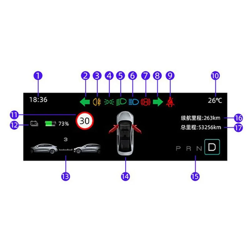 5.16 Inches HUD Up Display IPS Screen Turn Signal Charging Display for Model 3 Model Y LCD Speed Display