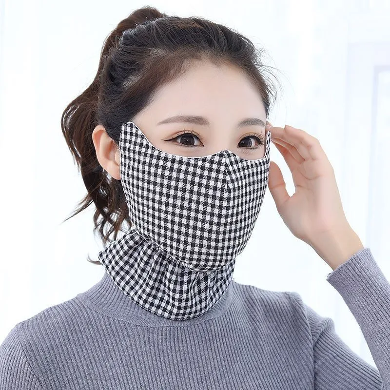 Winter Wind-proof Outside Fabric 2025 Ride Women Woman Girl Grid Face Mask Washable Anti-Dust Warm Masks Reusable Mouth Cover