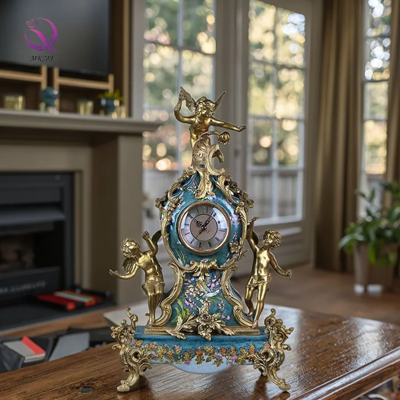 Good Price Angel Desk Clock Ceramic With Brass Base Ornaments Luxury Table Clock Decor Accessories For Home Decoration