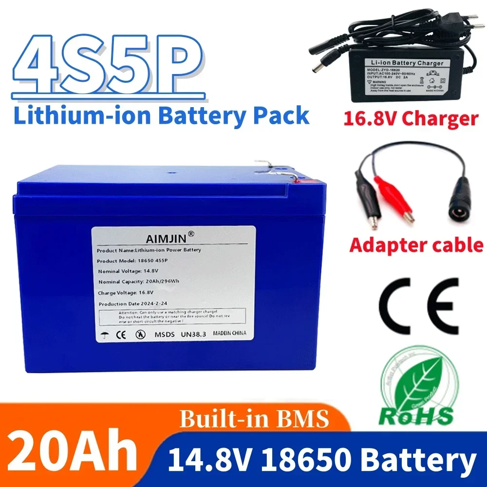 Batería de iones de litio de 20Ah, 4S5P, 14,8 V, 20000mAh, adecuada para equipos de 16,8 V, inversor de alta potencia, célula Solar para automóviles turísticos