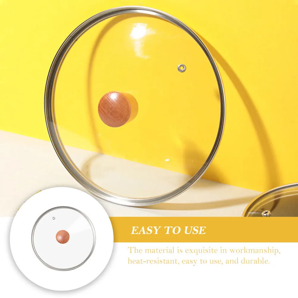 

Glass Pot Cover Tempered Lid Wooden Knob Universal Fit Kitchen Cookware Household Restaurant Toughened Pan Lid Kitchen