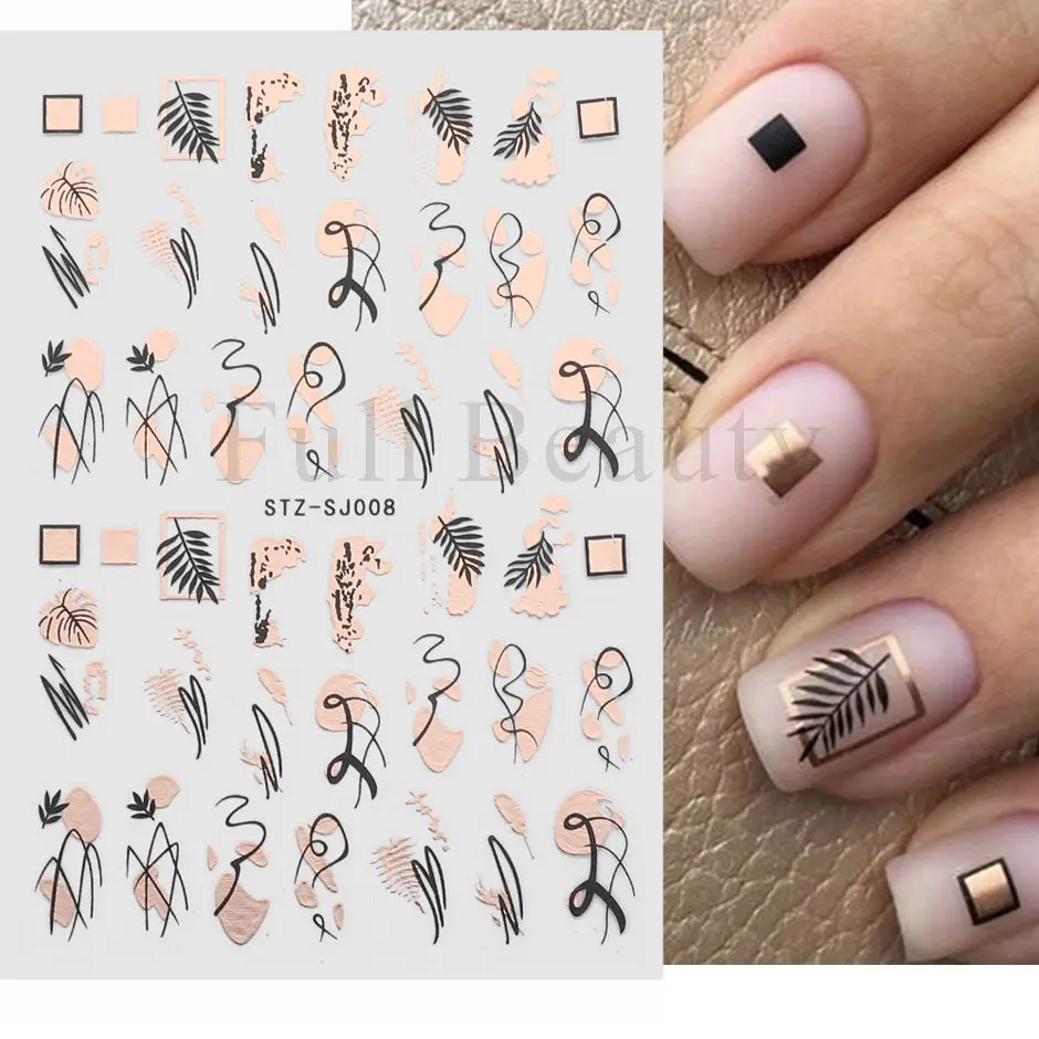 9 pezzi di adesivi per unghie set disegni misti laser olografico 3D strisce astratte linea foglia primavera estate decalcomanie decorazioni per manicure