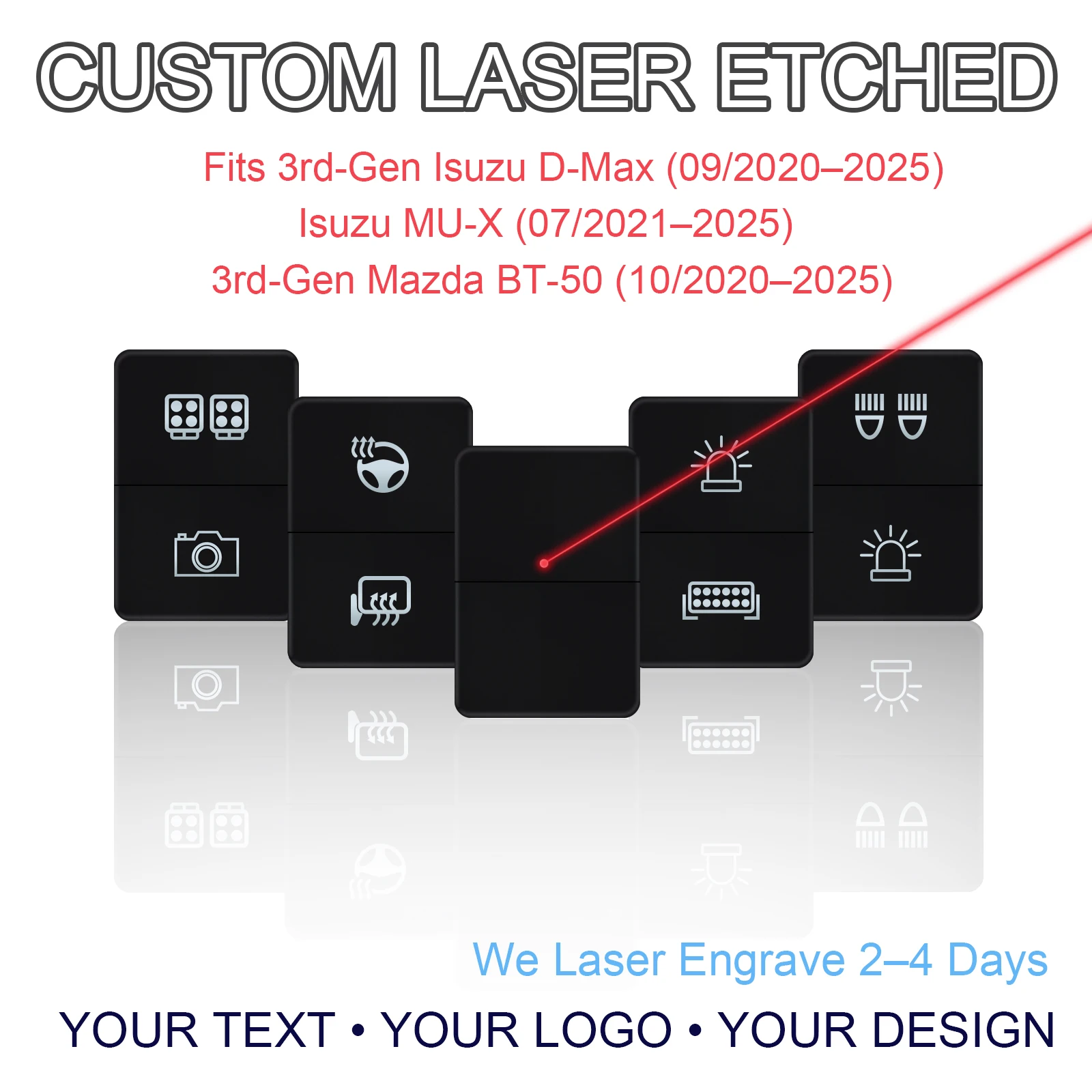Custom Dual Key Switch for ISUZU D-MAX 3rd MU-X Mazda w/ Wire PWR ON/OFF LED DRL Diff Lock Radar Parking Tailgate Fog Headlight