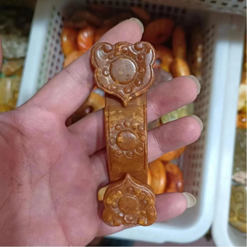 Antiguo tarde de la dinastía Qing antiguo Xiuyan Jade Ruyi colgante antiguo Jade antiguo Ruyi pequeños adornos piezas de mano al por mayor Col