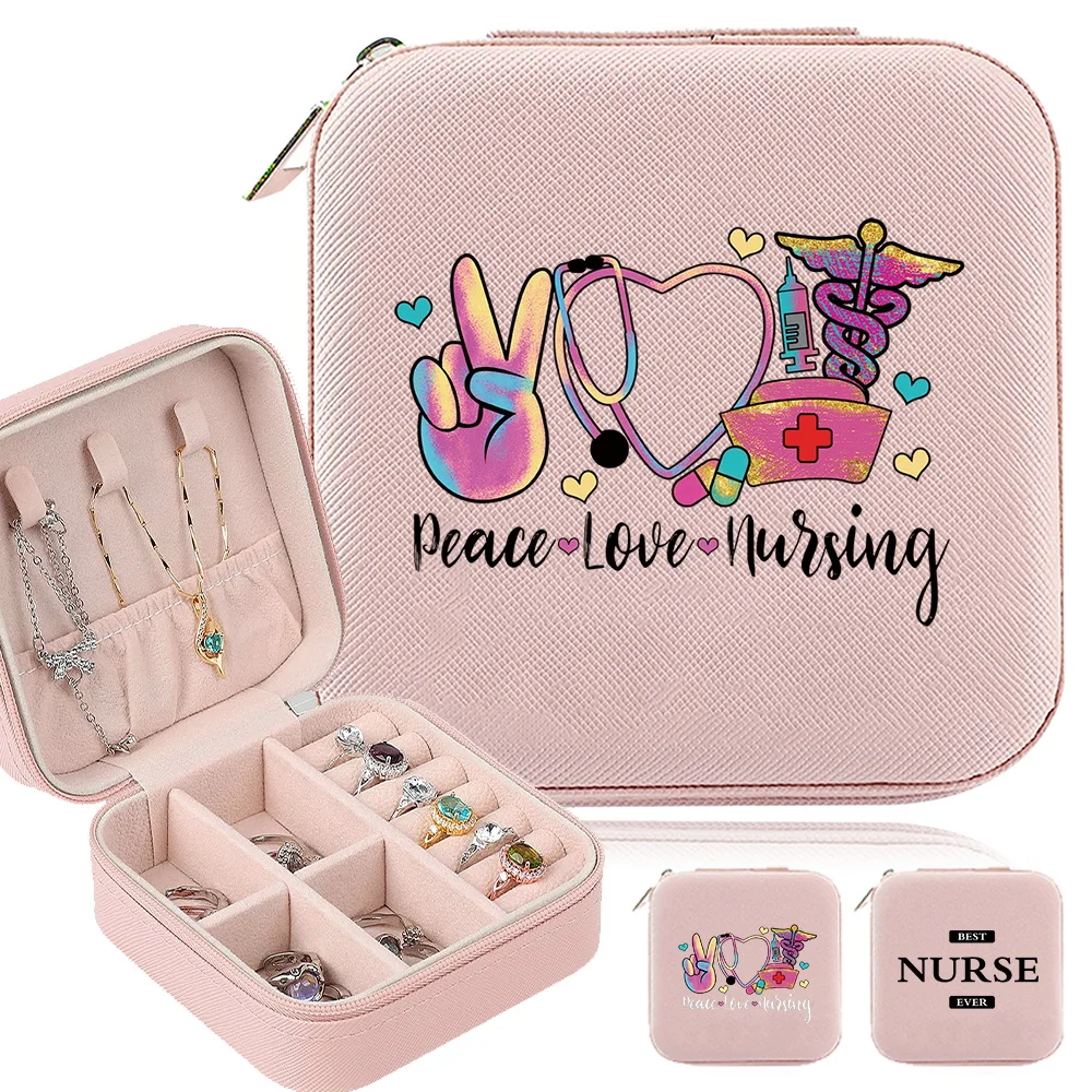 

Jewelry Organizer Travel Jewelry Zipper Case Nurse Pattern Earrings Necklace Ring Boxes Portable Jewelry Box Leather Storage