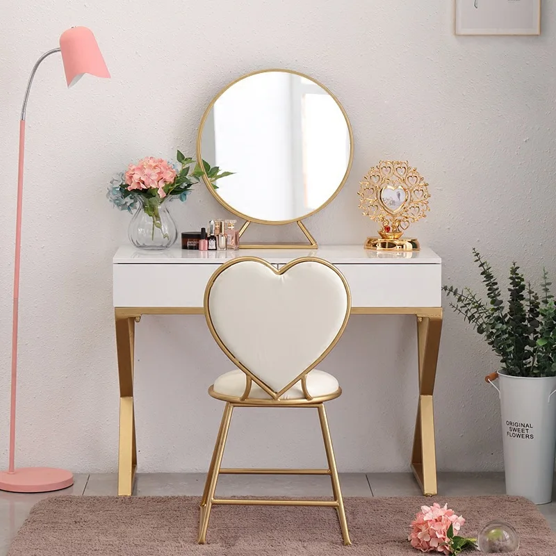 Bedroom girl dressing table whole set gold wrought iron girl small dressing table single makeup