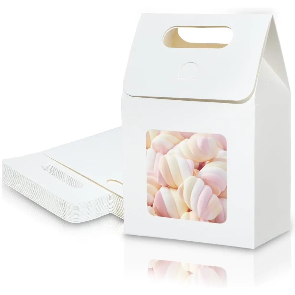 

24 Pieces Kraft Paper Gift Bags with Clear Window Small Goodies Gift Boxes with Handle 5.9 x 3.9 x 2.3inch Gable Candy