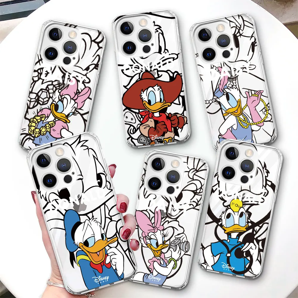 Disney Donald Duck Couple Case for Apple iPhone 11 15 Plus 13 12 Mini 7 8 X XS XR 14 Pro Max Transparent Silicone Phone Cover