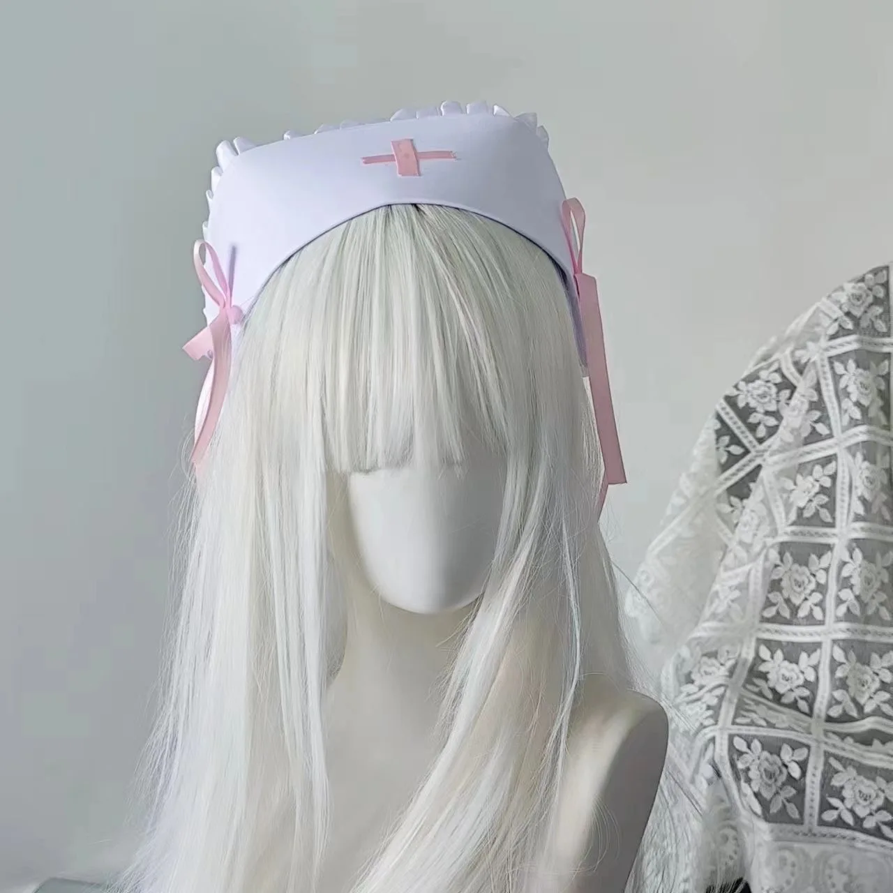 Subkultura Gotyk Dark Punk Subkultura Abi Y2k Dziewczyna Medyczna Pielęgniarka Kapelusz z Słodką Koronkową Kokardą Rekwizyty do Cosplayu Fotografii Cosplay