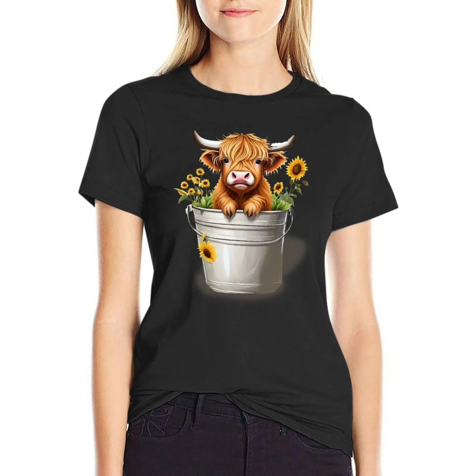 Cute Baby Highland Cow Calf Highland Love Spring Pastel T-Shirt funny sweat plus size tops graphic t-shirts for Women