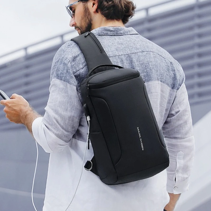 ذكر مقاوم للماء USB إعادة شحن حبال بولسو حقيبة صدر للرجال الرجال حقيبة كروسبودي 12 بوصة باد مكافحة سرقة حقائب كتف #1