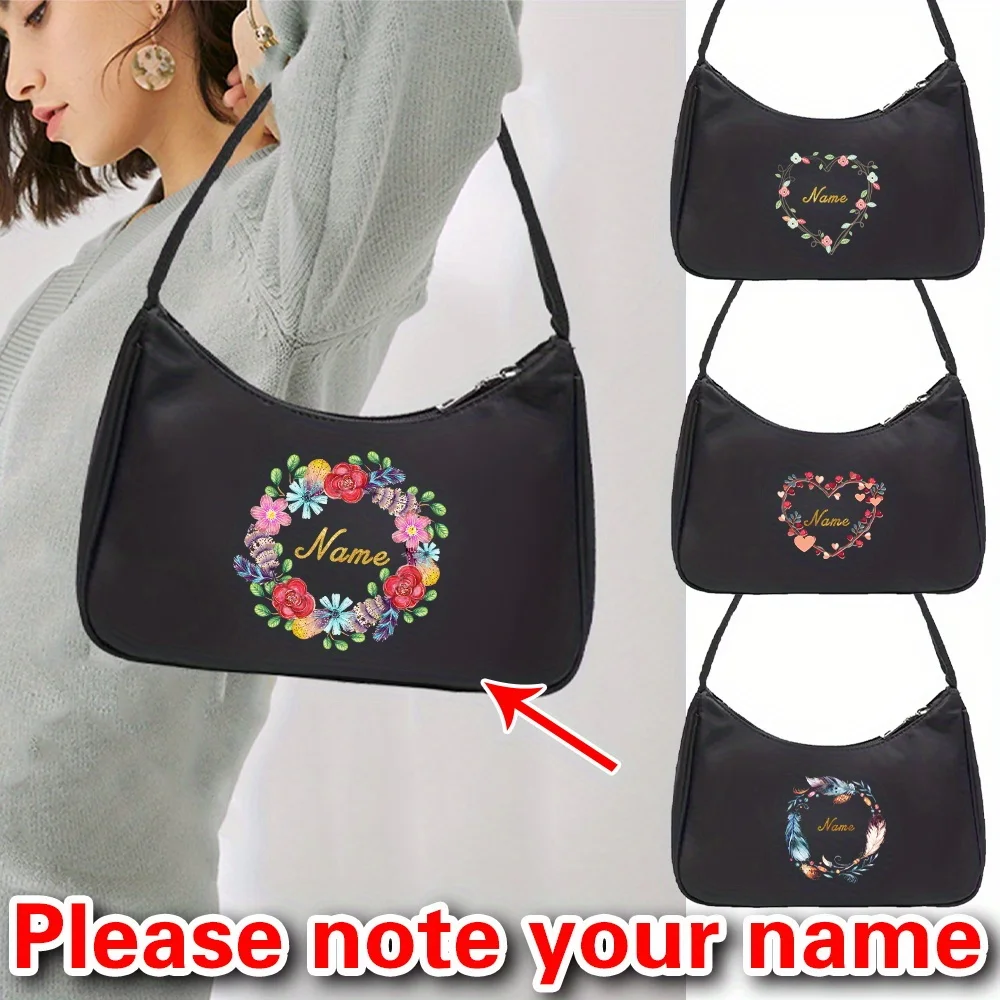 

Personalized Customization Name Handbag Armpit Bag Mobile Wallet Work Commuting Large Capacity Black Nylon