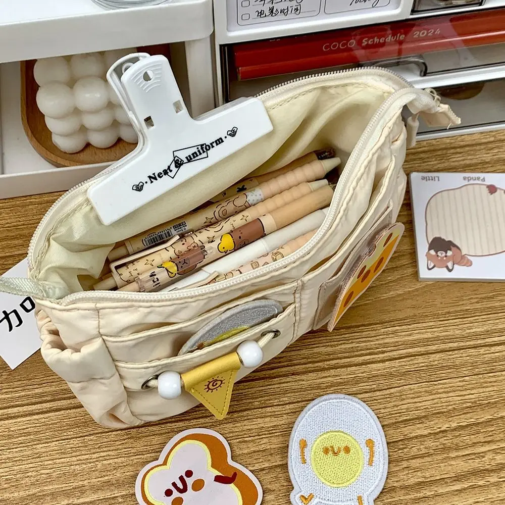 New Embroidered Patch Pen Bag Multilayer Portable Pencil Case Large Capacity Stationery Organizer Students
