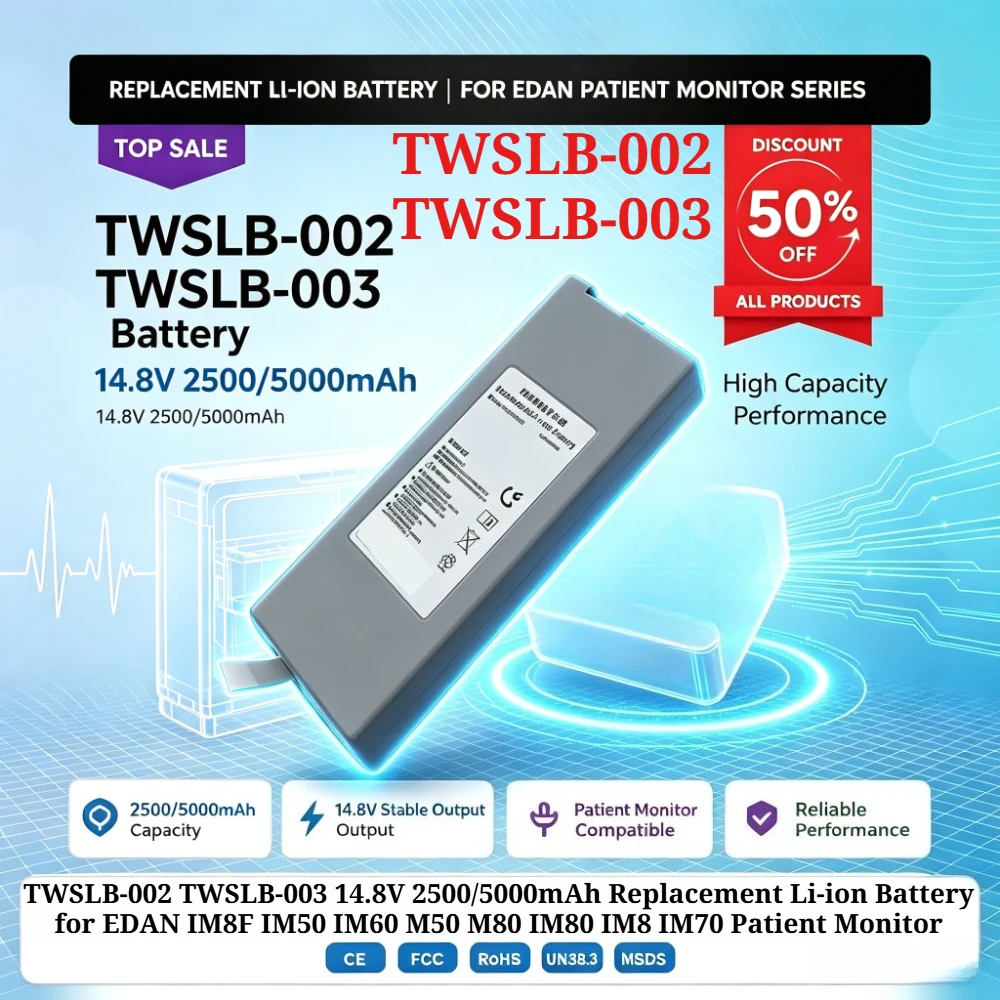 TWSLB-002 TWSLB-003 14.8V 2500/5000mAh Replacement Li-ion Battery for EDAN IM8F IM50 IM60 M50 M80 IM80 IM8 IM70 Patient Monitor