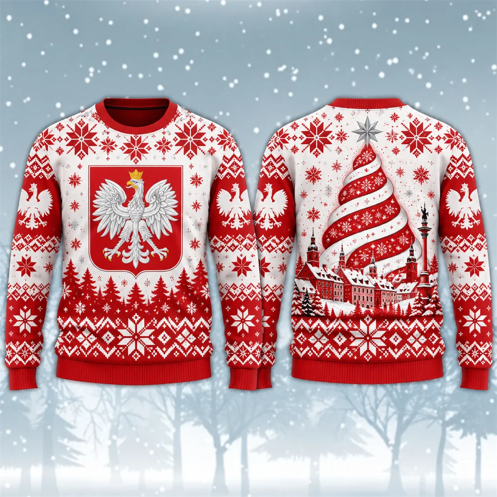 National Emblem Christmas Tree Design Sweatshirt For Men Pride Crew Neck Pullover Ugly Sweater Holiday Fashion Landmark Building